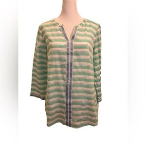 Talbots Lightweight 100% Cotton Mint Green Blue Top Shirt Striped Size Medium
